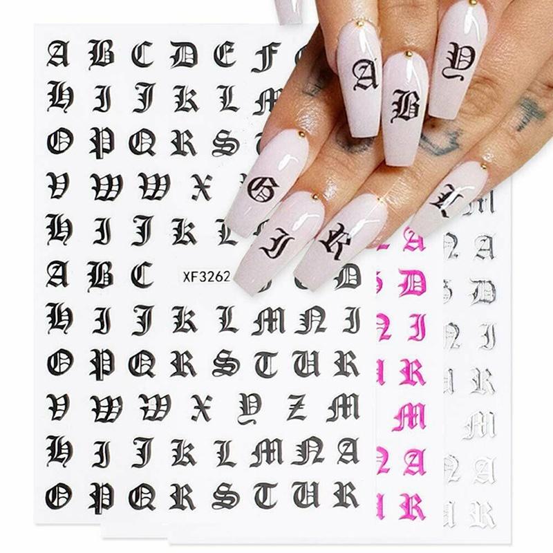 Customizable 3d Nail Art Stickers With Stylish Letter Designs For Unique Nail Art Creations