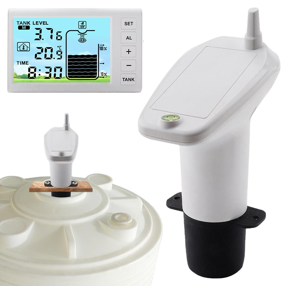 Ультразвуковой измеритель уровня жидкости в баке с датчиком температуры и отображением времени. Беспроводной ультразвуковой индикатор уровня воды.