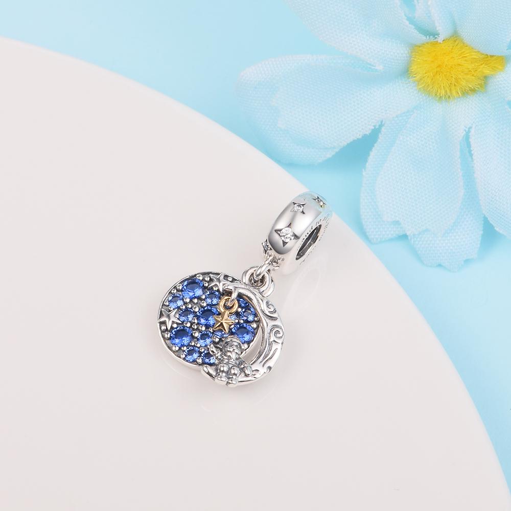 Fits Europe Bracelet 925 Sterling Silver Santa Claus On The Moon Double Dangle Charms Beads for Jewelry Making 2022 New