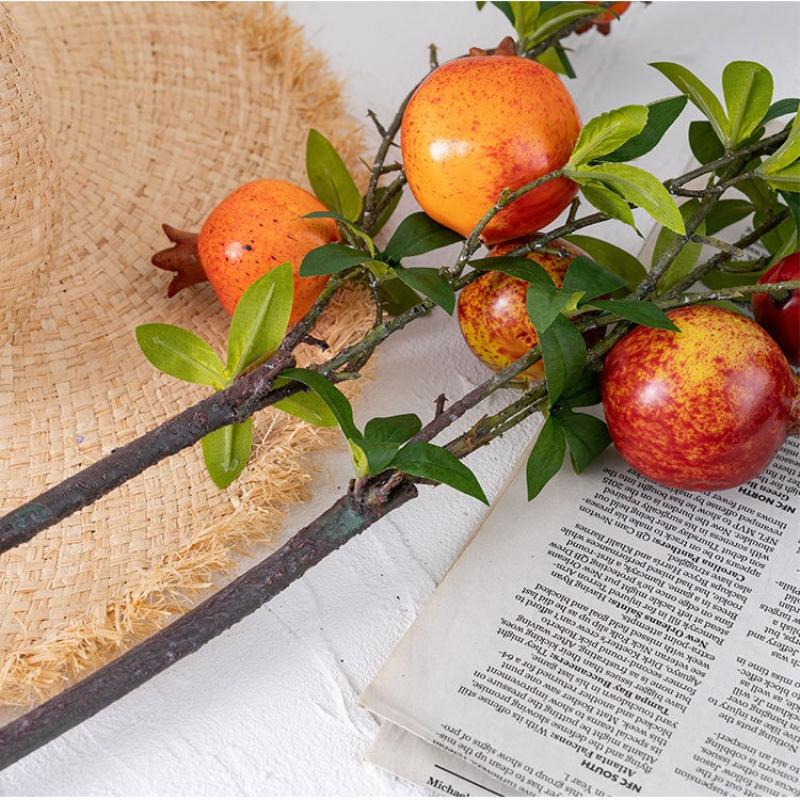 3 шт. Искусственные стебли граната с листьями, Искусственные фруктовые ветки для деревенского домашнего декора, Осенние центральные элементы, Свадебные и праздничные композиции, 73 см