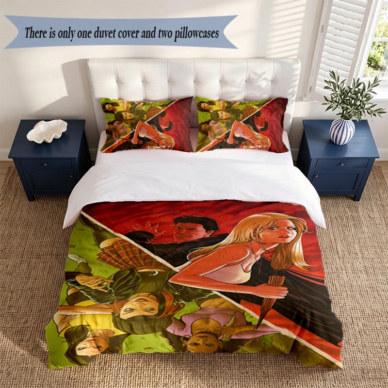 Buffy the Vampire Slayer 3‑Piece Bedding Set Soft Microfiber Duvet Cover Pillowcases Comfortable Bed Linen for Bedroom Decoration