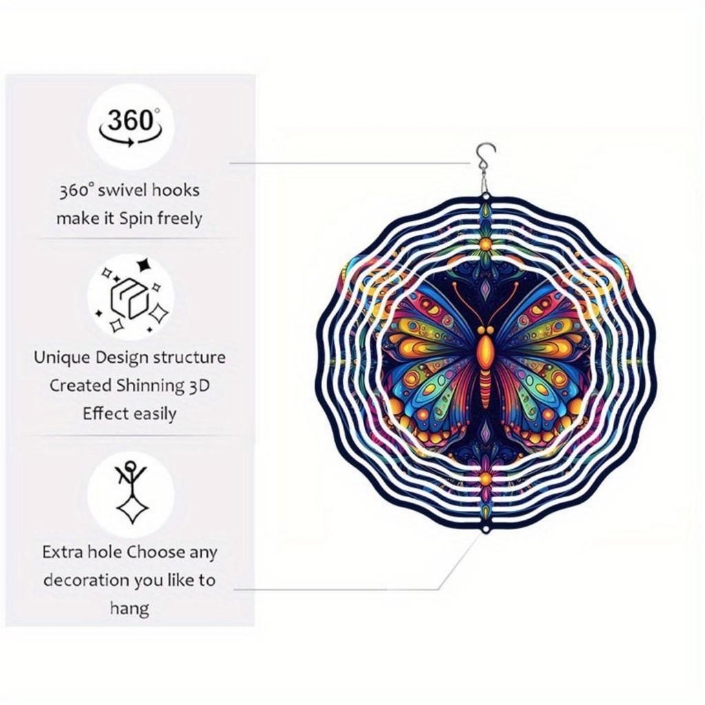 3D Butterfly Wind Spinner - Vibrant Kinetic Metal Garden Decor, Colorful Wind Chime for Outdoor & Indoor, Unique Gift Idea (No Electricity Needed)