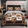 Комплект постельного белья 3 предмета Коричневая лошадь Ранчо Комплект пододеяльника Западная лошадь Постельное белье Комплект одеяла Рустик Тематический комплект одеяла с лошадью Лоскутное одеяло с лошадью