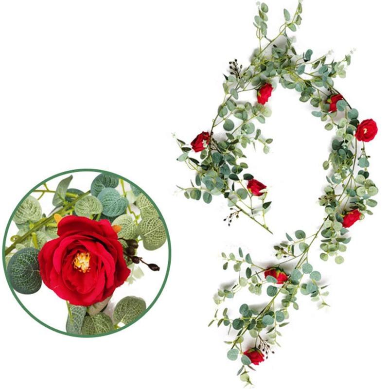 185cm Faux Leaves Floral Artificial Flower Eucalyptus Garland Camellias Silk Rose Peony Vine Decorations for Wedding Wall Decor Garden Home Party