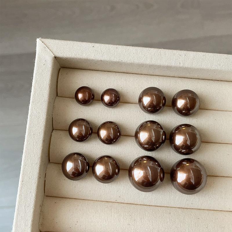 Простые и высококачественные серьги-гвоздики с жемчугом цвета мокко, женские элегантные и модные универсальные серьги в стиле ретро во французском стиле