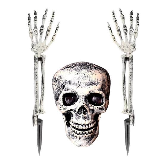 Хэллоуин Скелет Декорация Колышек Реалистичная Рука Скелета Рука с Колышком для Газона Наружный Череп Кость Дворовый Знак для Сада Газона Кладбищенский Декор