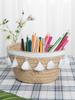 Vintage Jute Woven Storage Basket Nordic Home Cotton Thread Tassel Sorting Box Weaved Organizing Bin for Living Room Decor