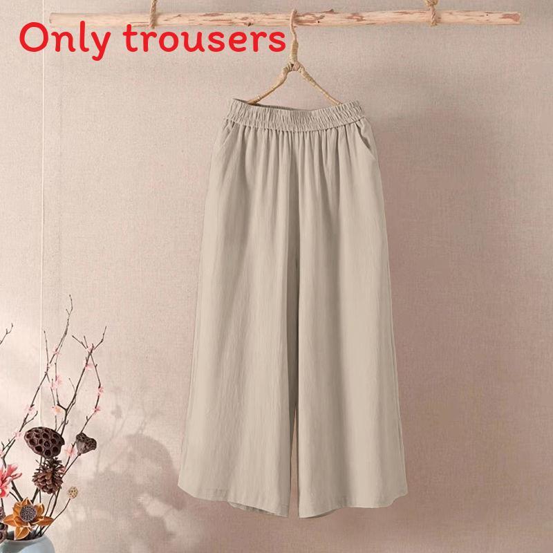 Casual Cotton Linen Wide Leg Pants For Women With Elastic Waist And Pockets For Summer Comfort
