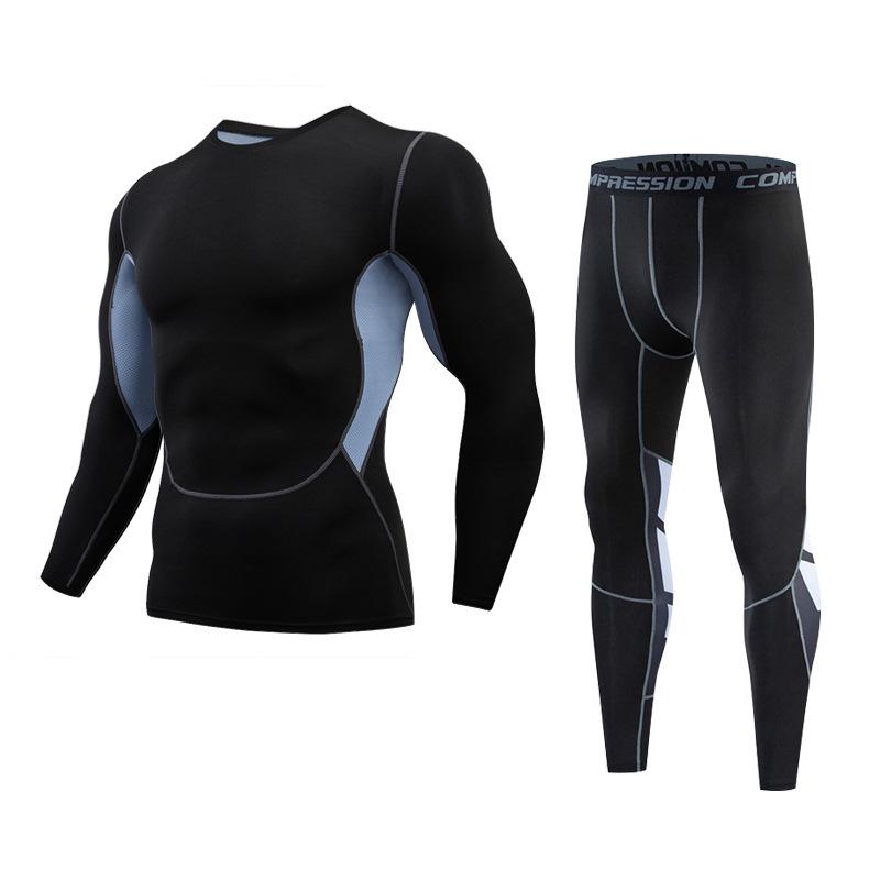 Мужские быстросохнущие красные спортивные тайтсы и костюм с длинным рукавом для бега, тренировок, баскетбола и фитнеса - Идеально для осени и зимы.