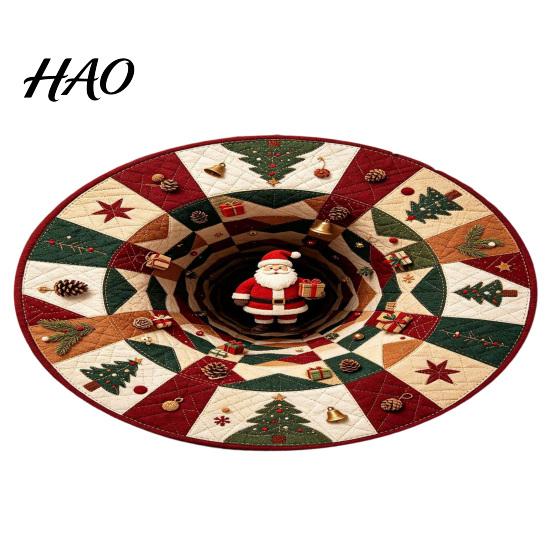 Round Christmas Area Rugs Rug, 3D Visual Trap Floor Mat with Santa Elk Print, Non Slip Holiday Decor Non-Slip Stain Resistant Winter Carpet for Living