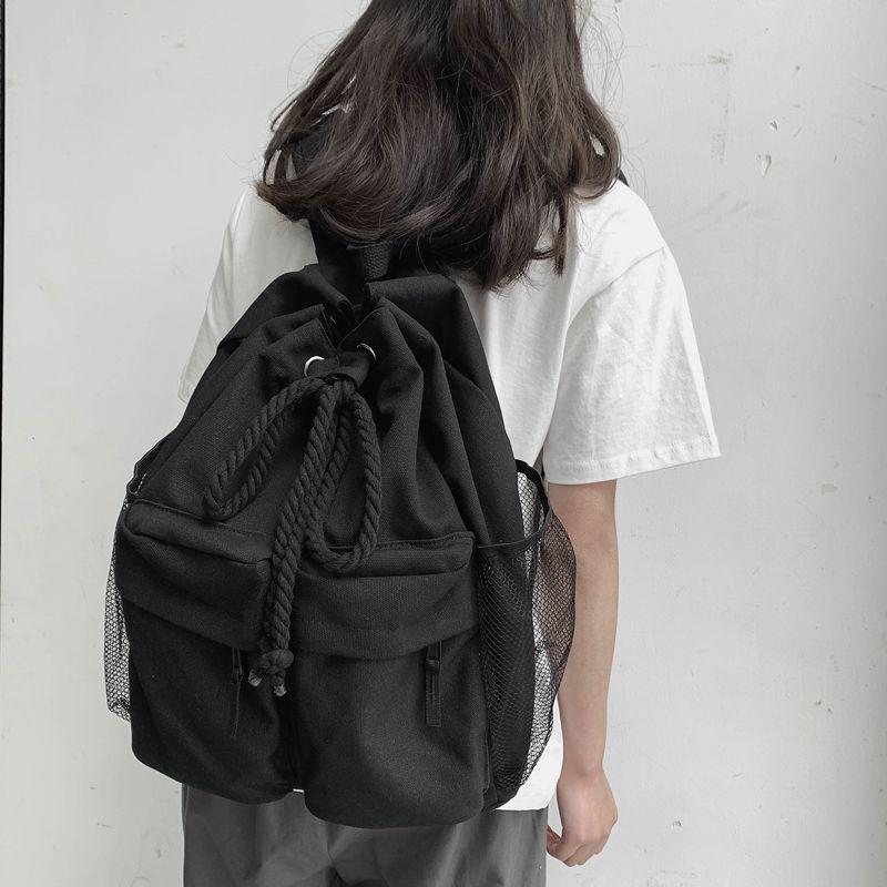 Drawsting Backpacks For Women Casual Canvas Lady Backpacks Light Weight Students Shoulder Bag Large Capacity Travel Rucksack CLE