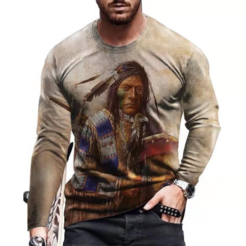 Fashion Indian Pattern Long Sleeve T Shirts Trend Spring Autumn 3D Printed T-shirt For Men Casual Streetwear Oversize Tees Top