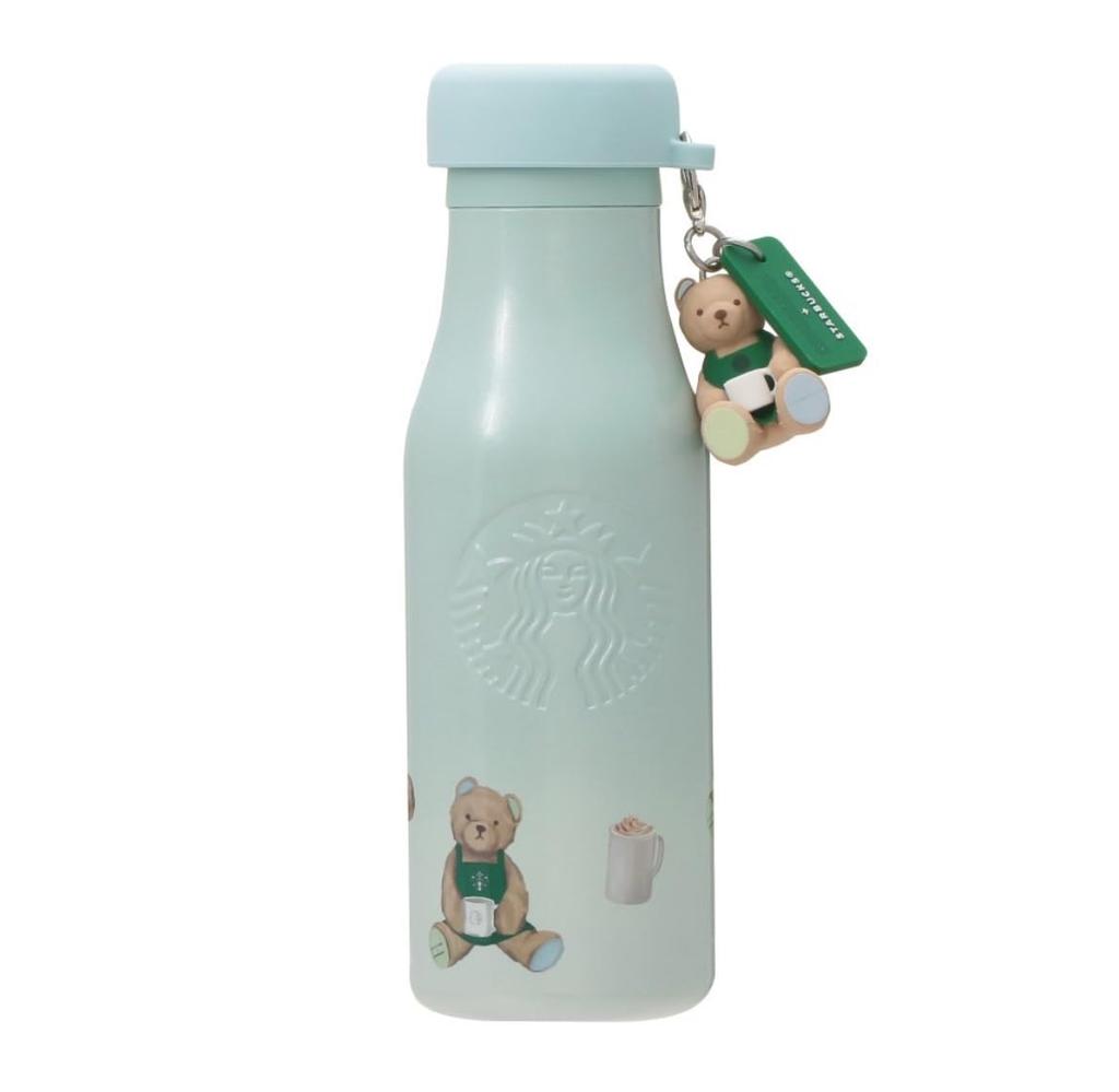 Starbucks Collaboration Gela Pique Lid Cover with Bear Charm, Stainless Steel Bottle, Mint Green, 473ml, with Gela Pique Charm