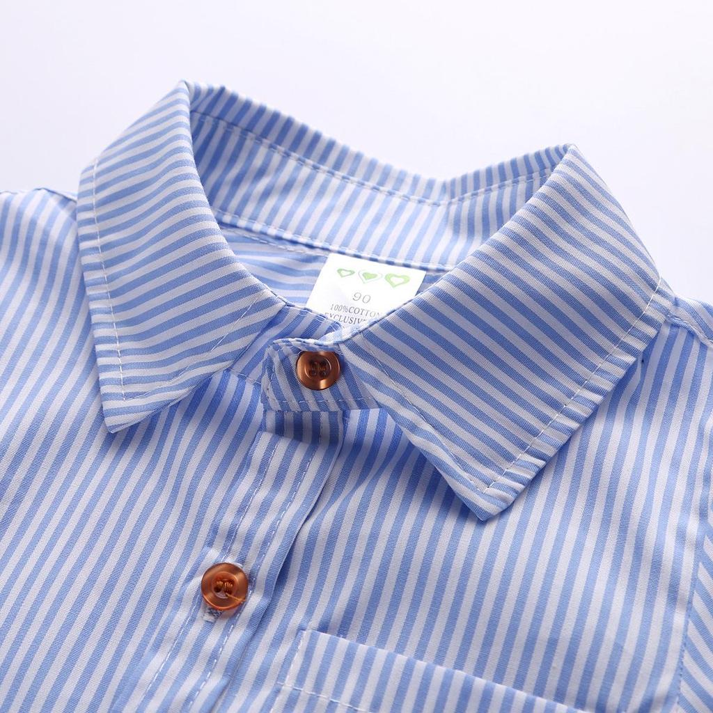 Детская полосатая рубашка с длинным рукавом и галстуком-бабочкой на осень/зиму 2024 года с подтяжками и брюками