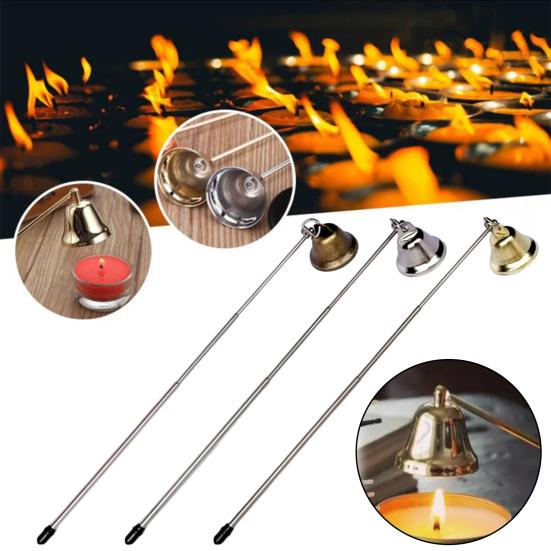 Bell Candle Extinguisher with Telescopic Handle Rotating Metal Tealight Candle Wick