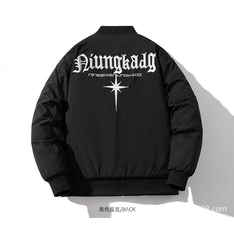 Mens Thickened Oversized Pilot Jacket With Embroidered Letters Casual Streetwear Bomber Coat Winter