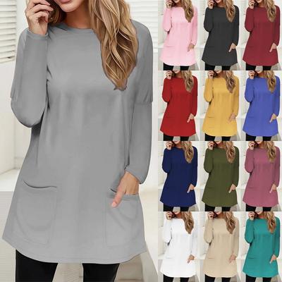 Женская футболка с круглым вырезом, весна-осень, принтованный карман, длинный рукав, повседневная свободная футболка