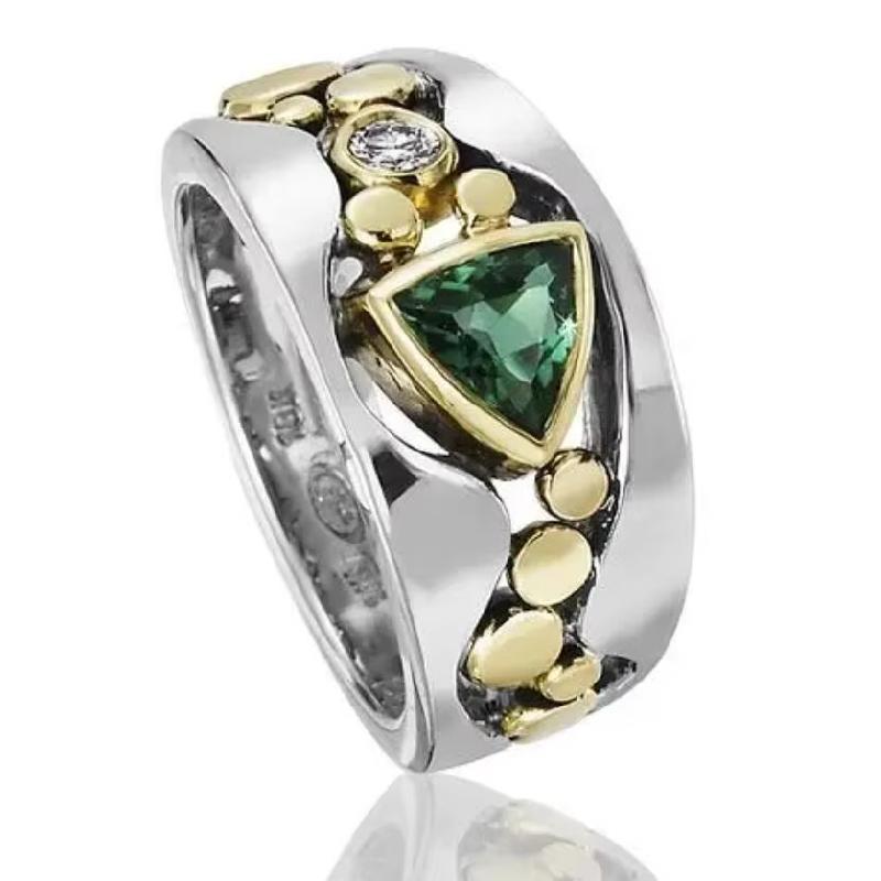 Elegant Women Silver and Gold Color Fashion Ring Hollow Out Inlaid Blue Stone Engagement Rings for Women Wedding Jewelry