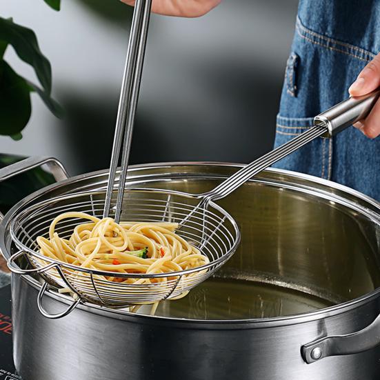 Stainless Steel Slotted Spoon Large Mesh Strainer Ladle for Frying Steaming Hot Pot Kitchen Cooking Tool with Double Hooks