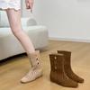 French Hollow Medium Boots Women's 2025 New Autumn Versatile Women's Boots Inner Height Increase Soft Sole But Knee Knight Boots
