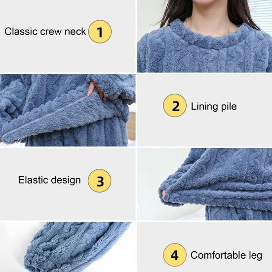 Женский пижамный комплект из 2 предметов, мягкий, удобный флисовый пуловер, рубчатый пижамный комплект, пушистый, теплый, плюшевый