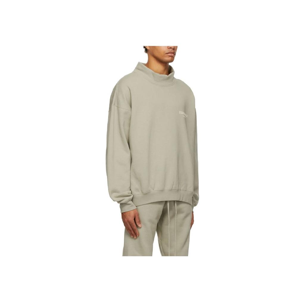 Fear of God Essentials Флокированный логотип, с длинным рукавом, флисовая толстовка-пуловер, мужская толстовка, меланжево-зеленая, FOG-SS22-254