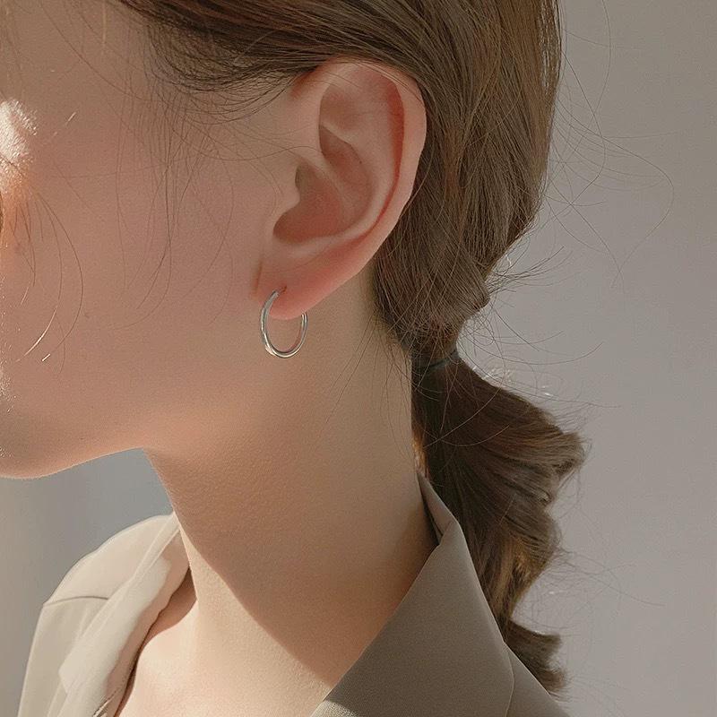 Korean High-Grade Large Hoop Earrings - Sterling Silver Plated, Retro, Simple Design, European & American Style Temperament.