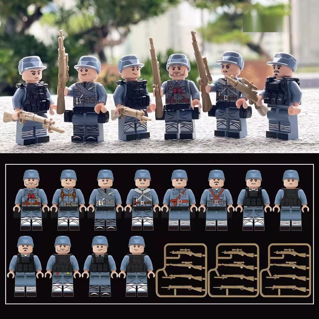 12pcs World War II Military Soldiers Gun Weapon Minifigure Building Blocks Kit Bricks Sets Classic Model Kids Toys