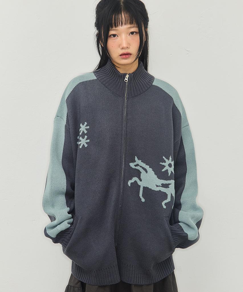 GRAVER [Unisex] Fantasy Knit Zip-Up_2 Colors