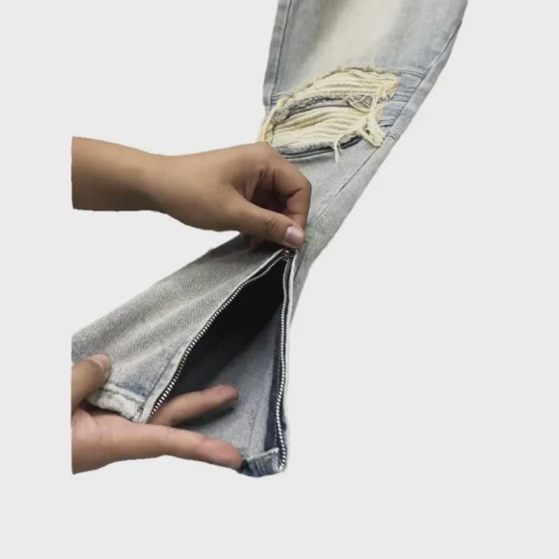 Мужские узкие джинсы в стиле ретро с застежкой-молнией — модный прямой фасон