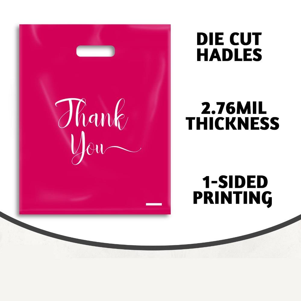50pcs Thank You Bags Plastic Shopping Bags Reusable Bags with Handles Retail Boutique Bags for Supermarkets Business Gifts Shops Clothes Parties
