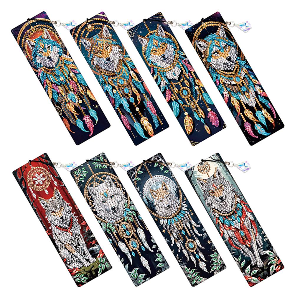 8Pcs Diamond Painting Art Bookmarks Colored Patterns DIY Diamond Painting Bookmark with Crystal Pendants for Reading Enthusiasts