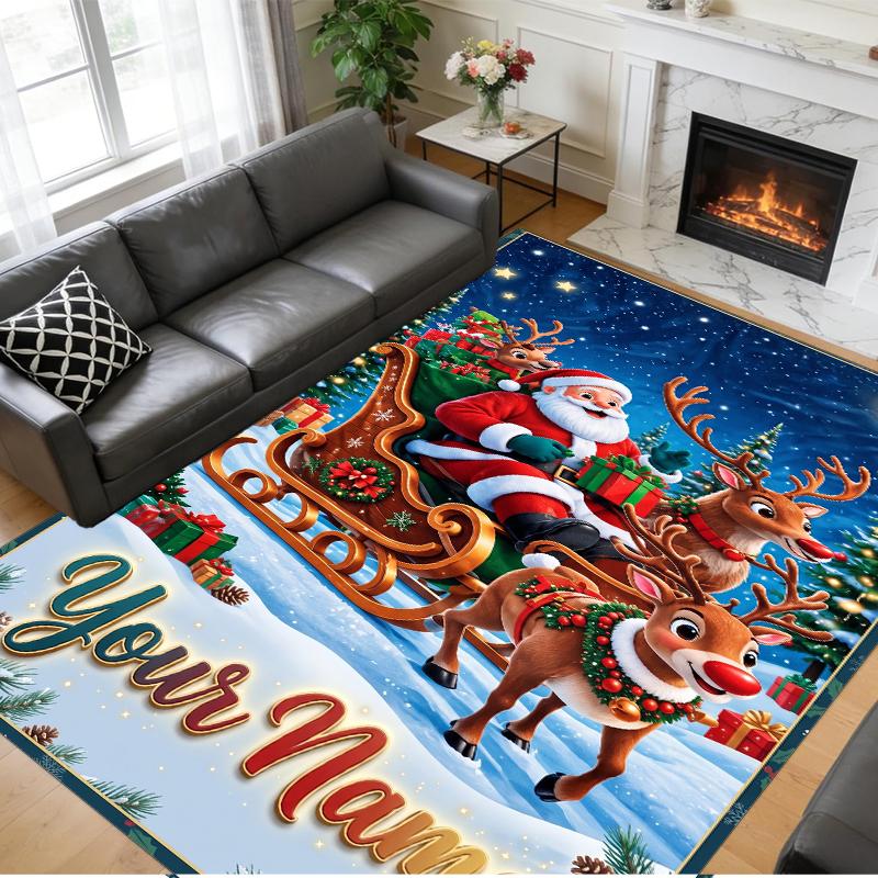 Christmas Custom Name Printed Square Area Rug Soft Non Slip Floor Carpet For Bedroom Holiday Gift