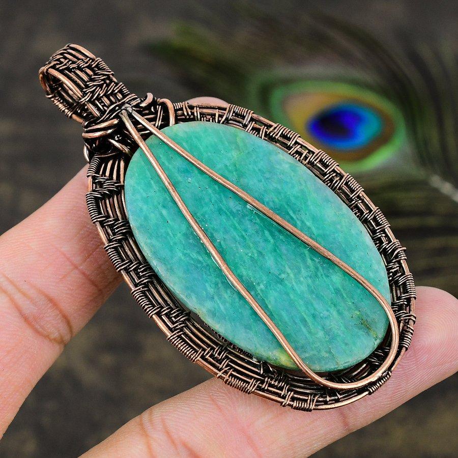 Amazonite Handmade Copper Wire Wrap Jewelry Pendant 3.15 j8K68