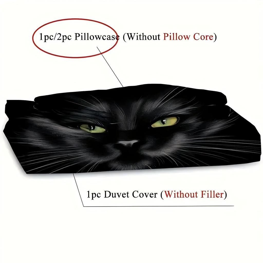 Cartoon Black Cat Pupil 3D Printed Bedding Set Cute Animal Style Luxury Duvet Cover Soft Comfortable Home Polyester Quilt Cover