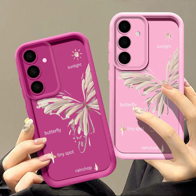 Butterfly Print Shockproof Phone Case For Samsung S25 Ultra S24 FE S23 S22 Plus S21 S20 FE A55 A54 A34 Luxury Soft Silicone Cover