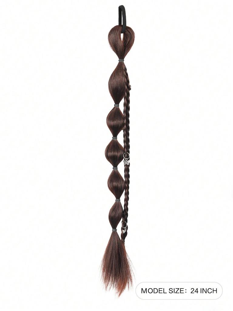 Synthetic Long Straight Hair Natural Bubble Braid Plait Ponytail Wig With Rubber Band Natural Fashion