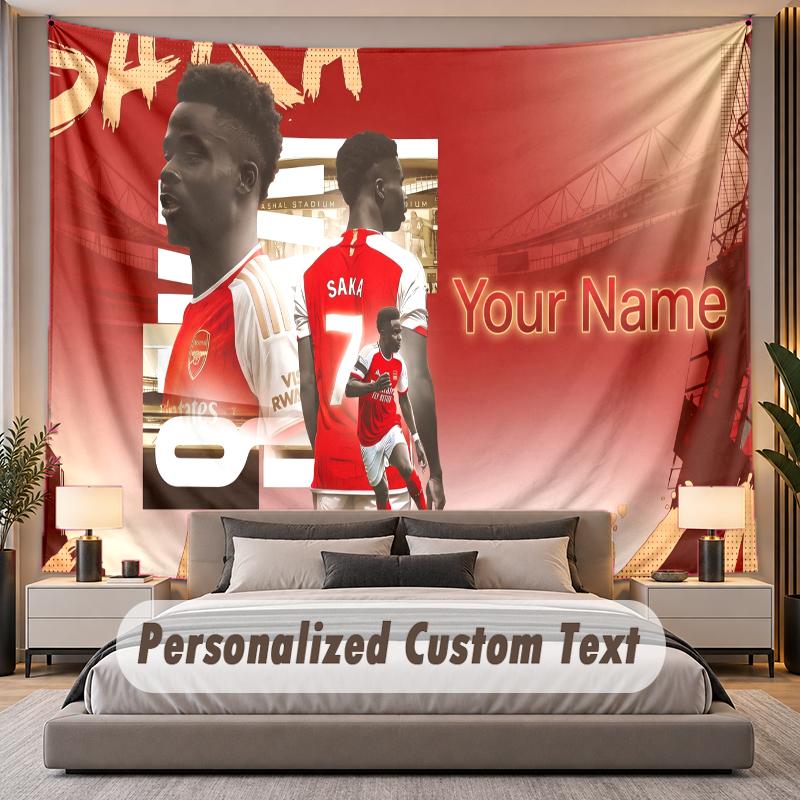 Custom Name Text Tapestry Bukayo Saka Personalized Polyester Wall Tapestry For Bedroom And Room