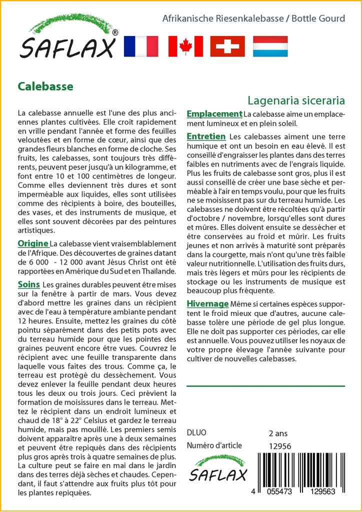 SAFLAX Подарочный набор - Тыква бутылочная - 15 семян - С подарочной коробкой, карточкой, этикеткой и субстратом для горшков - Lagenaria siceraria