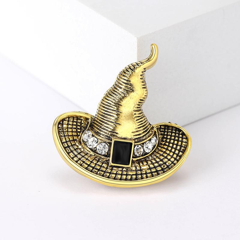 Брошь в виде шляпы ведьмы, старинная золотая брошь, булавка, волшебный подарок на Хэллоуин, ювелирная булавка