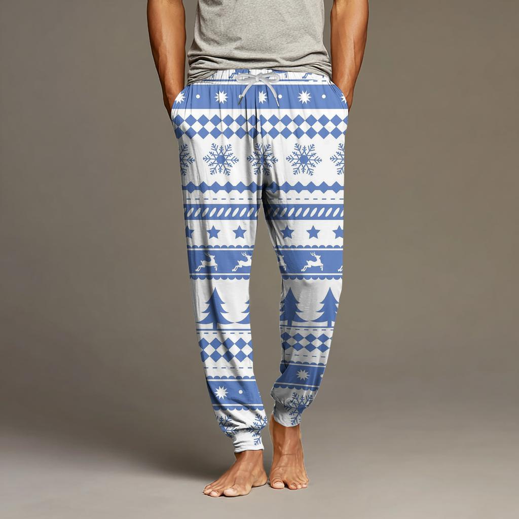 Мужские повседневные брюки с карманами на кулиске и манжетами, домашние брюки для сна