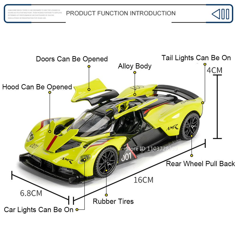 1:32 Valkyrie Toy Car Miniature Sports Cars Alloy Diecast Supercar Sound Light Pull Back Doors Opened Vehicle Models Boys Gifts
