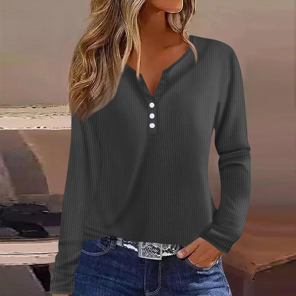 Женская футболка с принтом на пуговицах, длинный рукав, вязаный свитер, повседневный, модный, на выходные, базовый, с V-образным вырезом, обычный топ