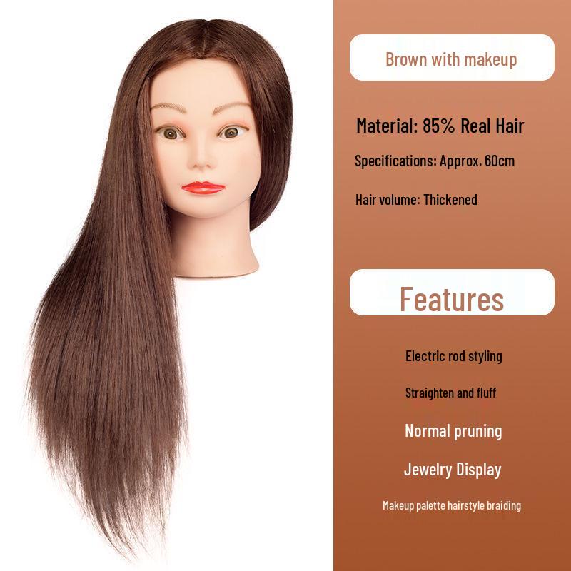 Apprentice Hair Styling Mannequin Head with Real Hair for Perming, Curling, and Makeup Practice