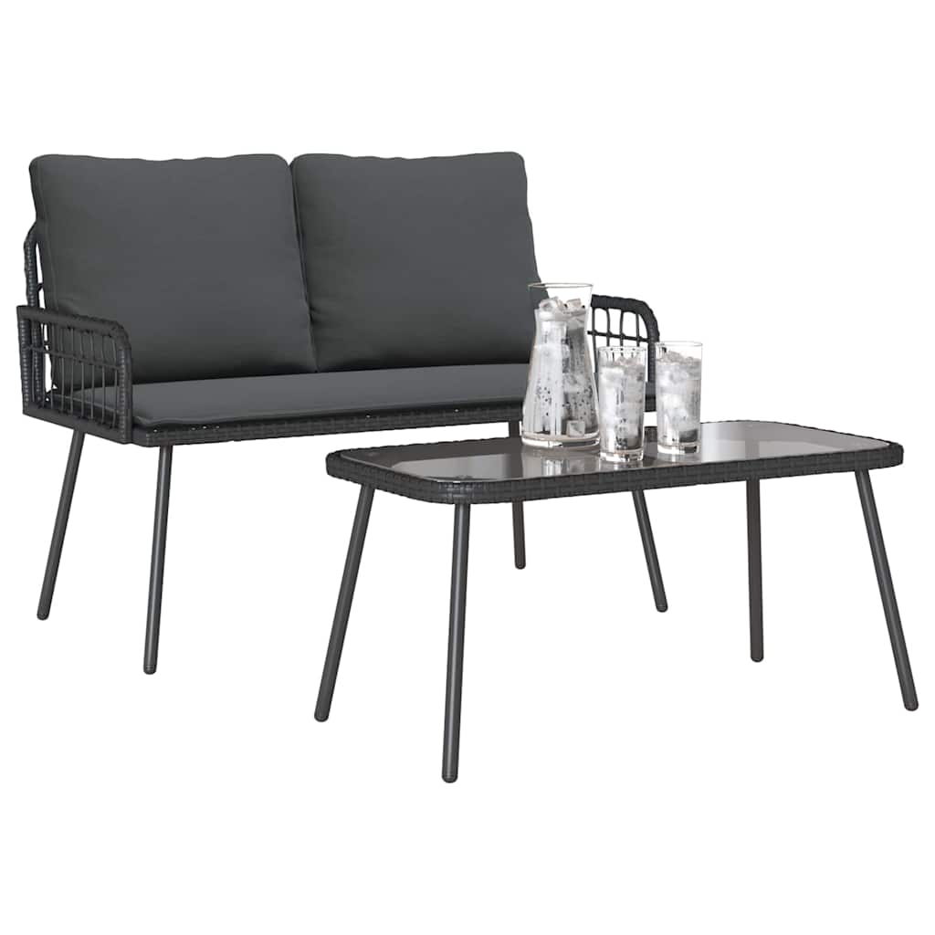 Outdoor Dining Set with Cushions 2 pcs Black Poly Rattan