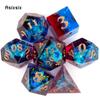 7 Pcs Blue Red Resin Golden Number Sharp Edge Dice Polyhedral Dice Suitable for Role-Playing RPG Board Game