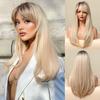 Long Straight Blonde White Ombre Synthetic Wig With Bangs Cosplay Hair Wigs for Women Heat Resistant