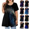 Женская свободная футболка трапециевидной формы с коротким рукавом и круглым вырезом с большим верхом и принтом