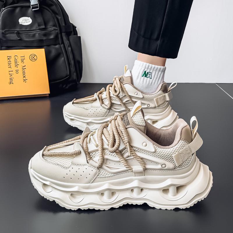 2025 весна новая сетчатая дышащая мужская обувь на шнуровке повседневная спортивная обувь молодежная на толстой подошве с увеличением роста папины модные туфли