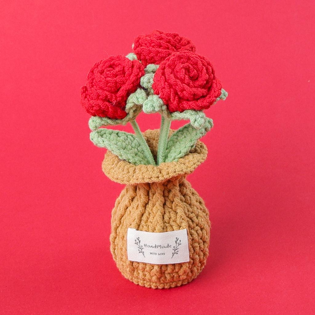 2025 Tulips Crochet Flowers with Kintted Potted Kinttted Sunflower Pot Desk Accessories Handwoven Plant Pot Home Decor Gift